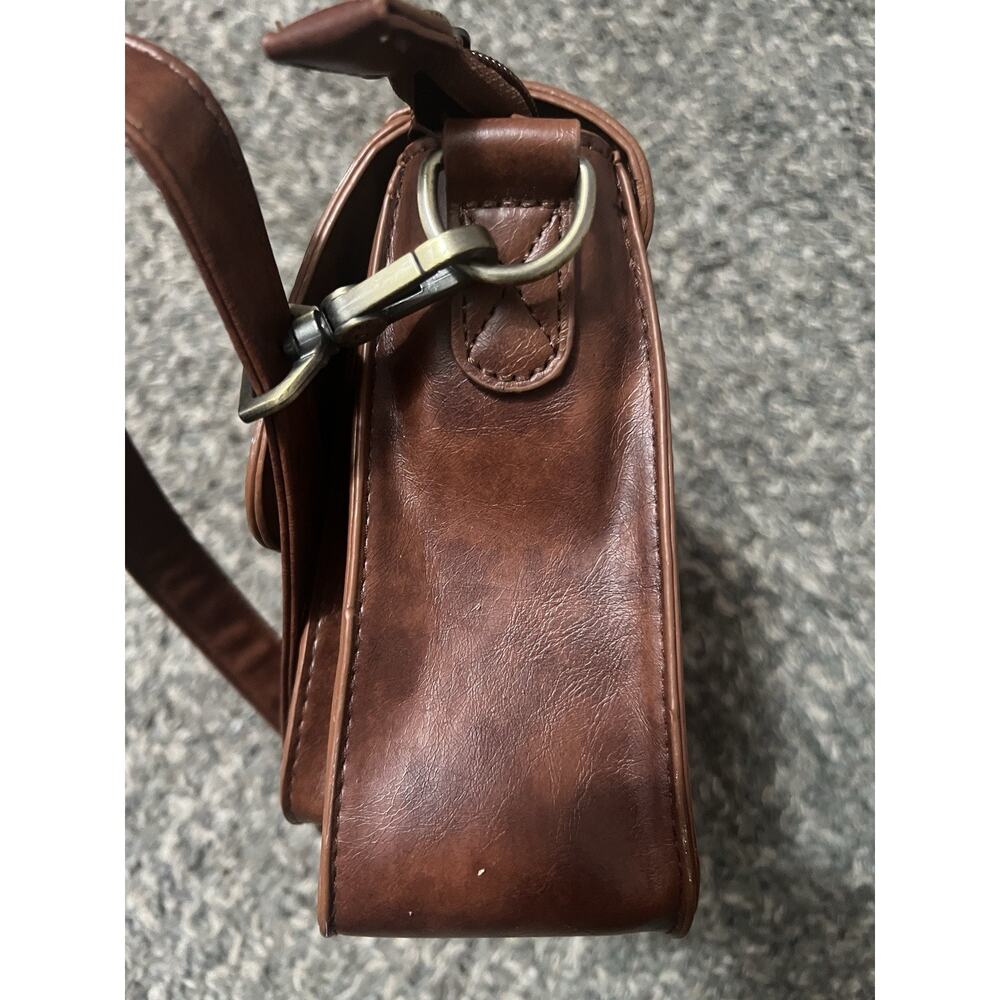 Ecosusi Vintage Brown Leather Crossbody Satchel Bag Floral Tooled Boho Purse - Picture 4 of 6